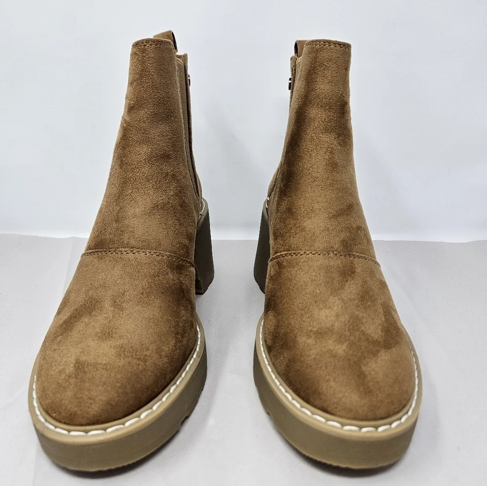 Vodvob Ankle Boots Womens Sz 7 Carmel Faux Suede Chelsea Pull On Chunky Heel